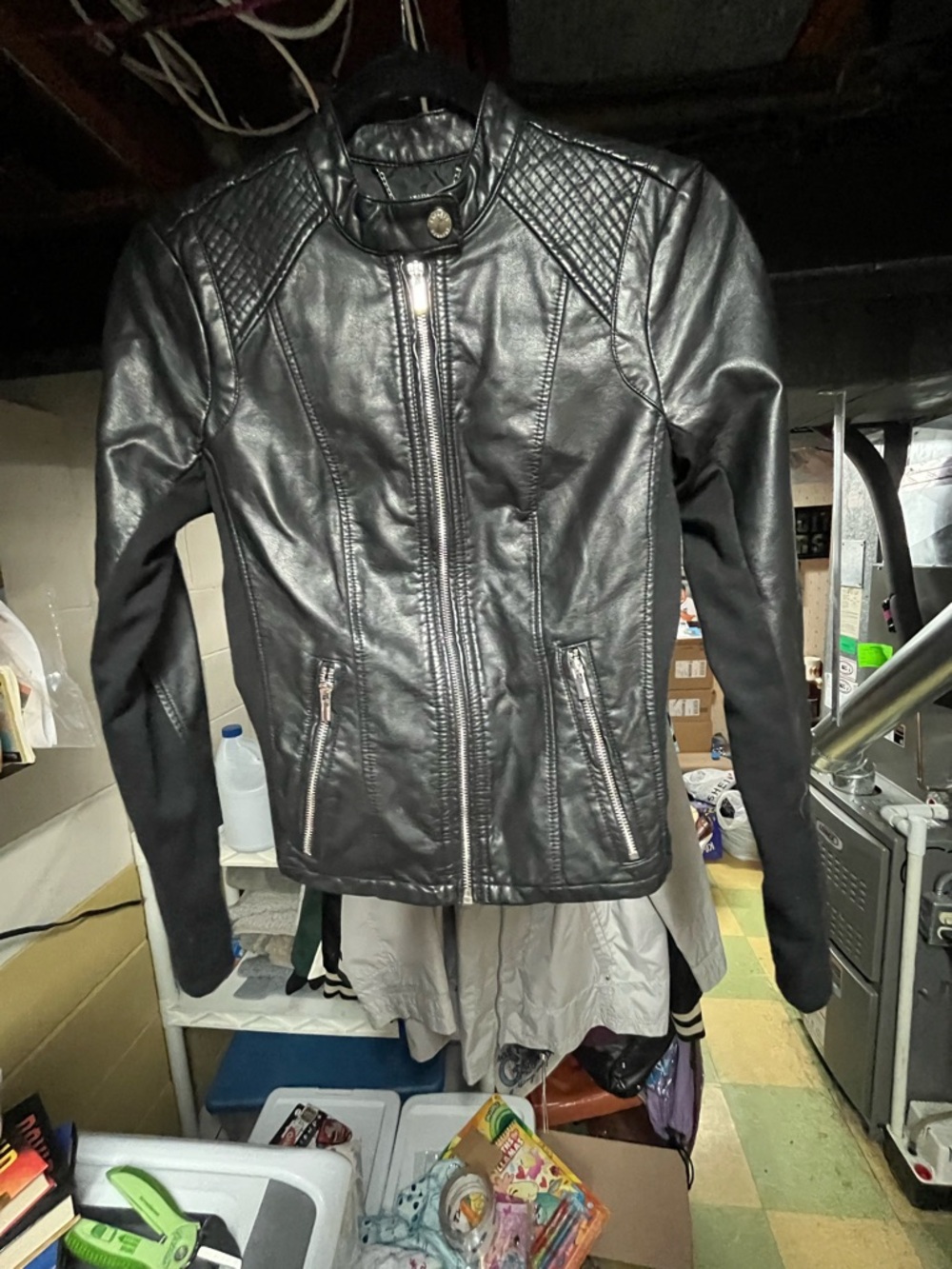 Black Faux Leather Moto Jacket - Women's Size XS EUC